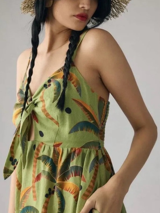 FARM Rio Dresses & Skirts - FARM Rio Olive Green Tropical Tie-Front Maxi Dress